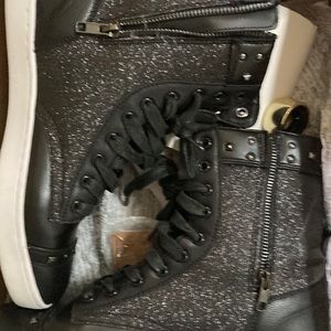 Shiny bling sneakers zip up high tops